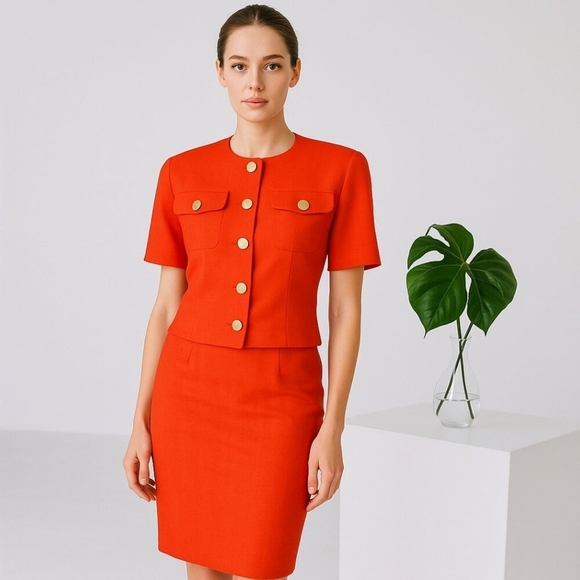 VINTAGE 80s CAROLINA HERRERA Designer suit Linen Size 6 - Picture 2 of 16